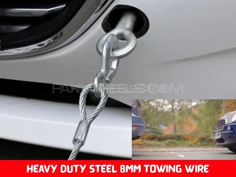 Heavy Duty 8MM Tow Strap with Metal Safety Hooks, Steel Wire Towing Strap Image-1