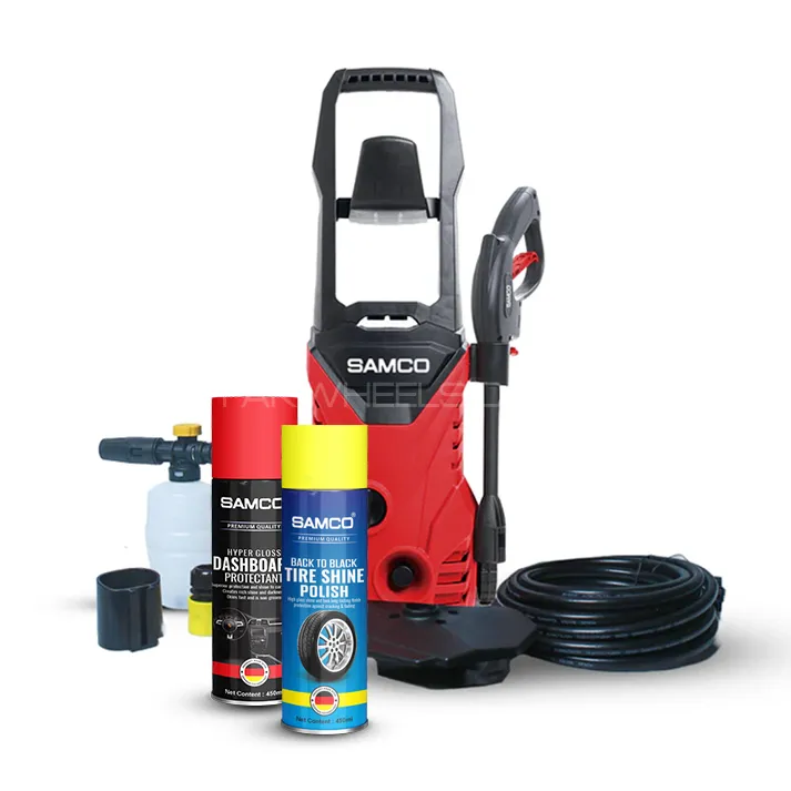 Samco High Pressure Washer 1400 Watts (110 Bar) with Tire Shine + Dashboard Protectant Image-1