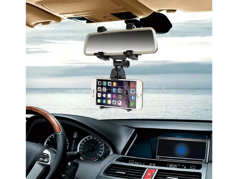 Rearview Mirror Car Phone Holder – Universal ABS Navigation Bracket Image-1