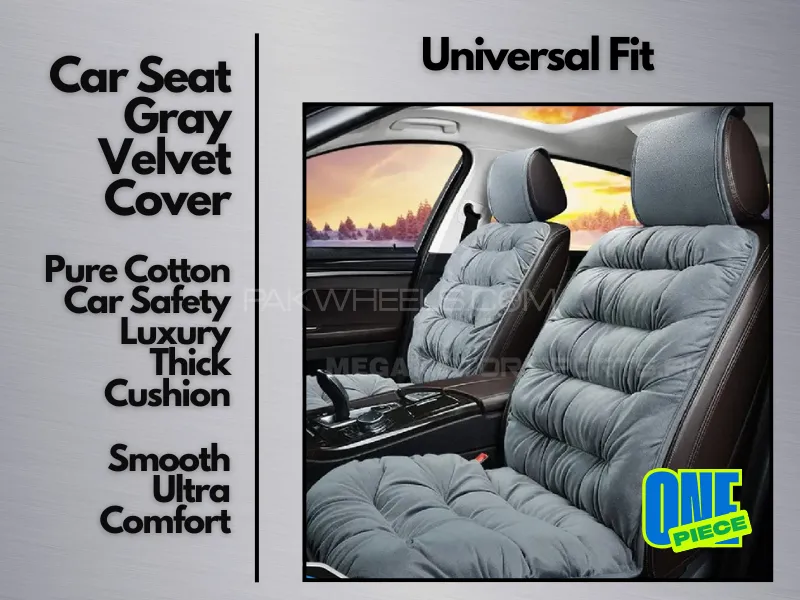 Car Seat | Gray |  Velvet Cover | Pure Cotton|  Car Safety | Luxury Thick Cushion | Smooth Ultra Com Image-1