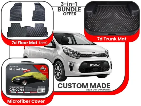 Kia Picanto 2019 2024|Premium Bundle– 3-in-1| 7D Floor mats , Trunk Mat and Microfiber Cover Image-1