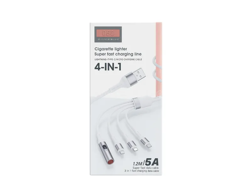 KT050 4-in-1 Super Fast Charging Cable with Cigarette Lighter Function Image-1