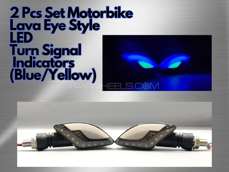 2 Pcs Set | Motorbike | Lava Eye Style | LED Turn Signal Indicators | (Blue/Yellow) Image-1