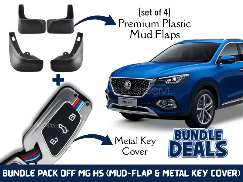 Bundle Pack off MG HS 2020-2025 Mud-Flaps & Metal Key Cover | 4Pc Mud-Flaps & 1Pc Metal Key Cover Image-1