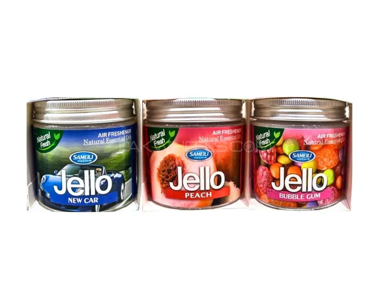 Jello Air Freshener Ge Pack Of 3  New Car, Peach & Bubble Gum | Perfume Gel Image-1