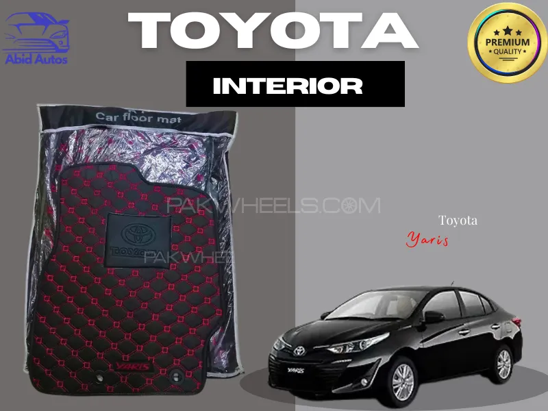 Toyota Yaris 7D Echo Vinyl Floor Mat Set | Cross Stitched Luxury Design | 3Pcs – Black Image-1