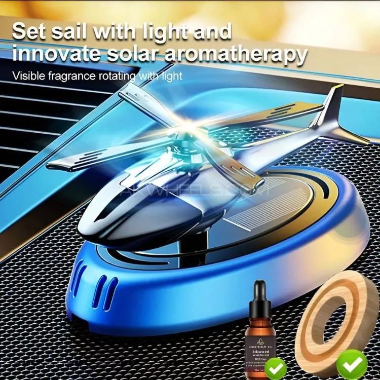 Solar Powered Rotating Helicopter Car Aromatherapy Air Freshener Image-1