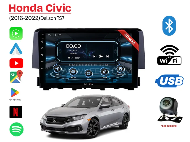 Honda Civic 2016-2022 Dellson TS7 2GB+32GB Android Panel Car Radio Stereo 9in Screen Image-1