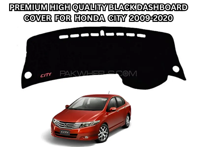 Premium Black Dashboard Cover with Logo – Fits Honda City 2009–2020 Image-1
