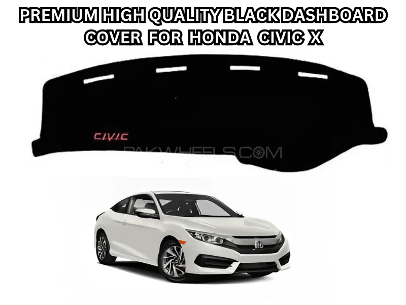 Premium Black Dashboard Cover with Logo – Fits Honda Civic-X Image-1