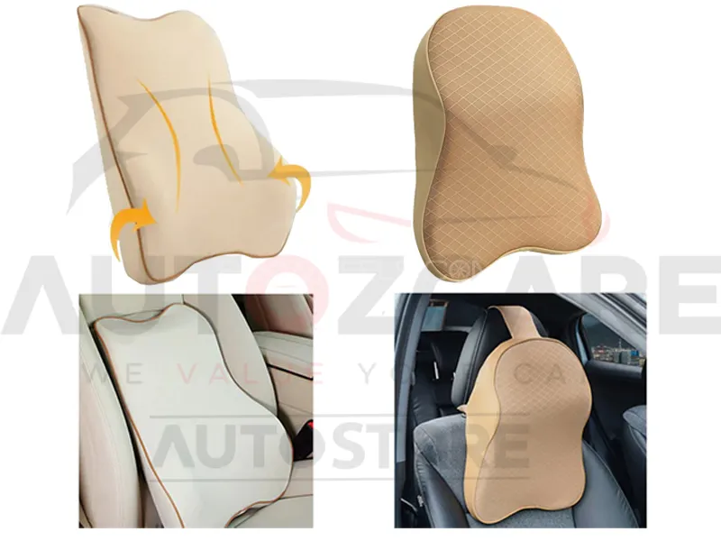 Universal Imported Leather Style Neckrest Backrest | Breathable Pillow Neck & Back Cushion - Beige Image-1