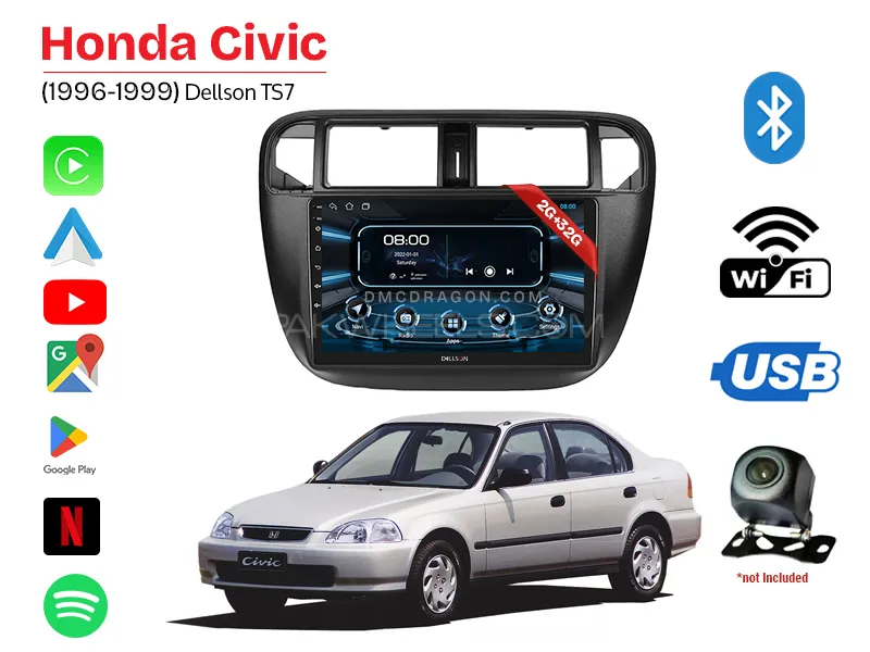 Honda Civic 1996-2000 Dellson TS7 2GB+32GB Android Panel Car Radio Stereo 9in Screen Image-1