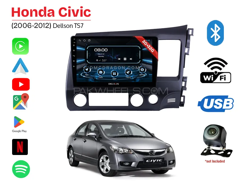 Honda Civic 2006-2012 Reborn Dellson TS7 2GB+32GB Android Panel Car Radio Stereo 10in Screen Image-1