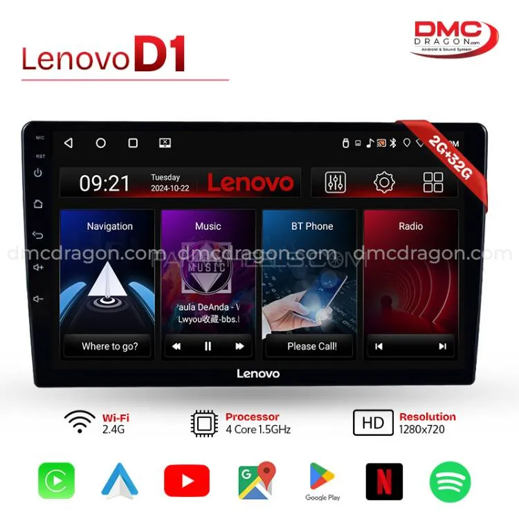Lenovo D1 Android Car Stereo | 10-inch LCD Panel | 2GB + 32GB | Apple CarPlay & Android Auto Image-1
