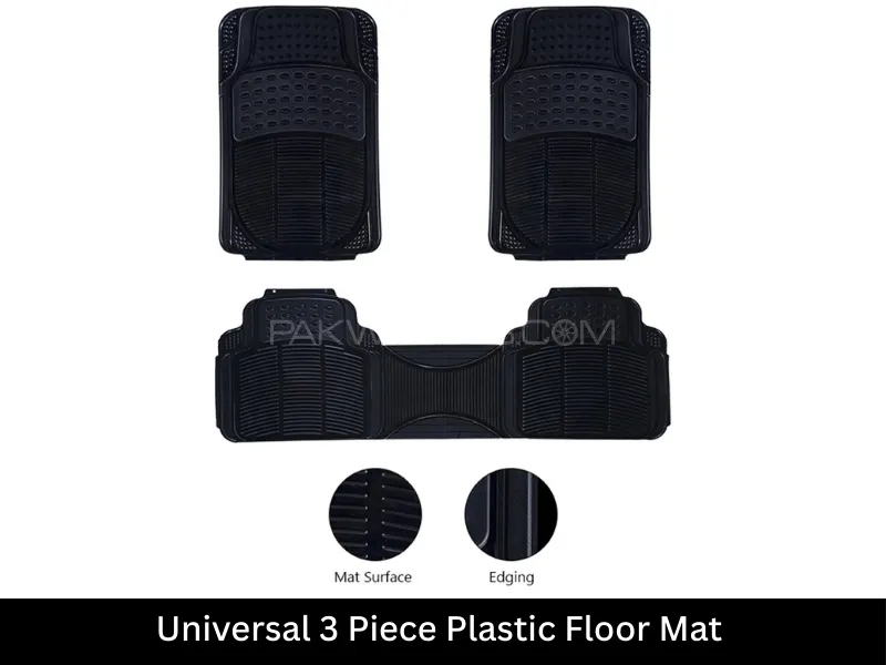 Universal 3 Piece Plastic Car Floor Mats - Black Image-1