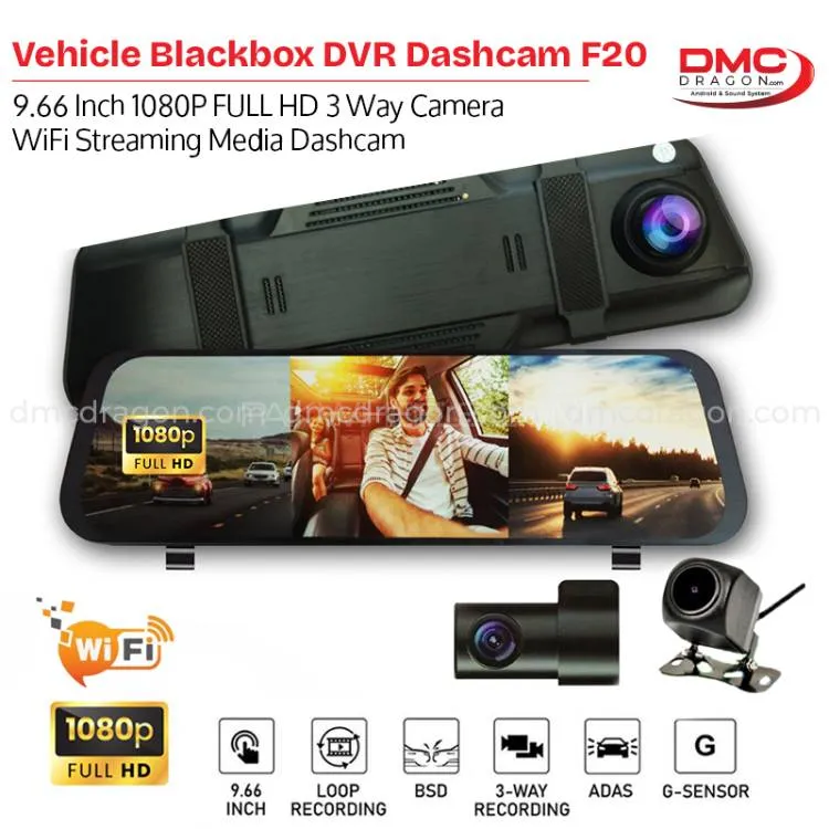 Vehicle Blackbox DVR 9.66 Inch 1080P FULL HD 3 Way Camera WiFi Dashcam Image-1