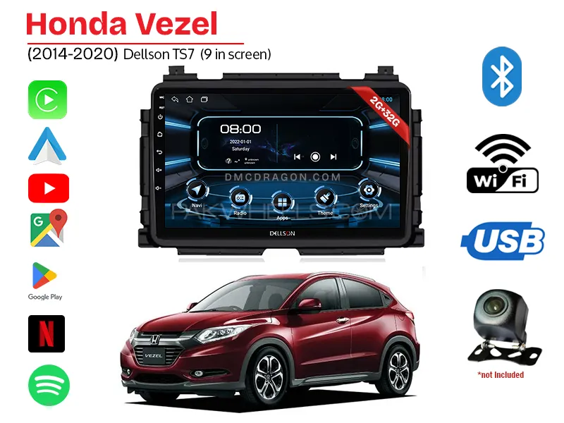 Honda Vezel 201-2022 Dellson TS7 2GB+32GB Android Panel Car Radio Stereo 9in Screen Image-1