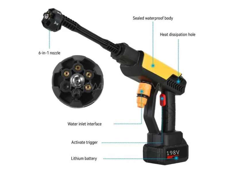 6 in 1 Nozzle - Imported Wireless Pressure Washer Gun - Dual Battery 198V 6 in 1 Nozzle - Imported Wireless Pressure Washer Gun - Dual Battery 198V Image-4