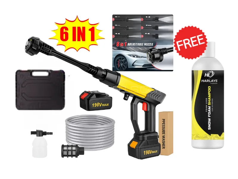 6 in 1 Nozzle-Imported Wireless Pressure Washer Gun-For Solar,Car etc-FREE HARLAYS SHAMPOO Image-1