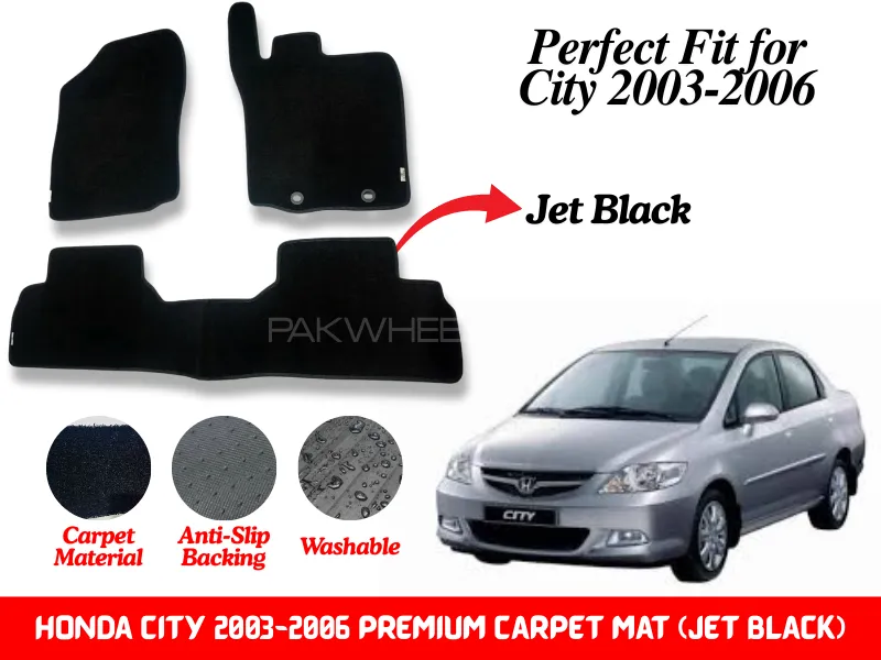 Premium Quality Honda City 2003-2006 Fitting Carpet Floor Mats (Jet Black) | Perfect Fit Mats Image-1