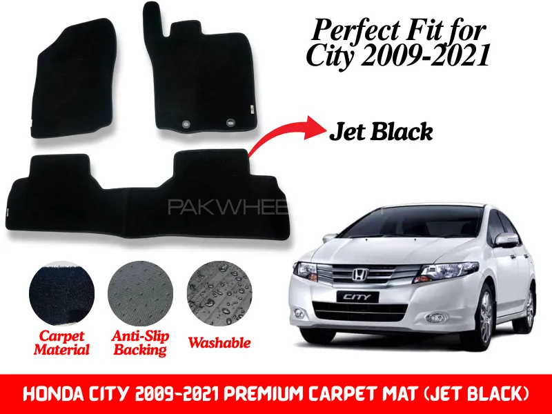 Premium Quality Honda City 2009-2021 Fitting Carpet Floor Mats (Jet Black) | Perfect Fit Mats Image-1