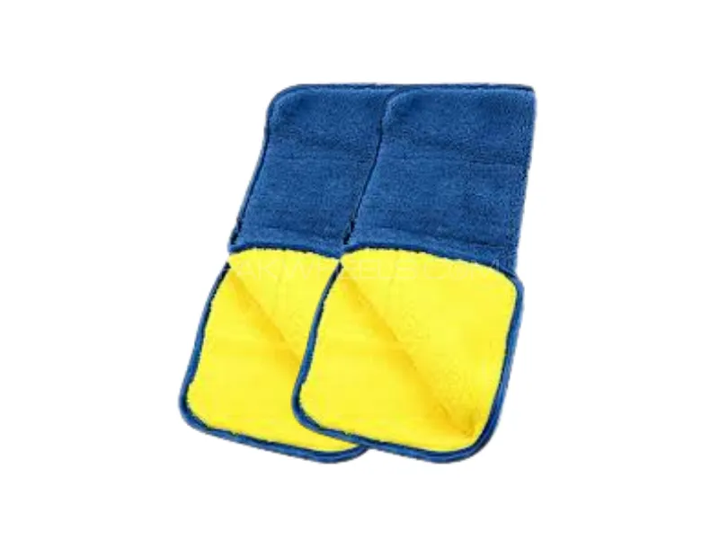 850GSM Dual-Sided Microfiber Towel – Yellow & Blue with Blue Border (Pack of 2) Image-1