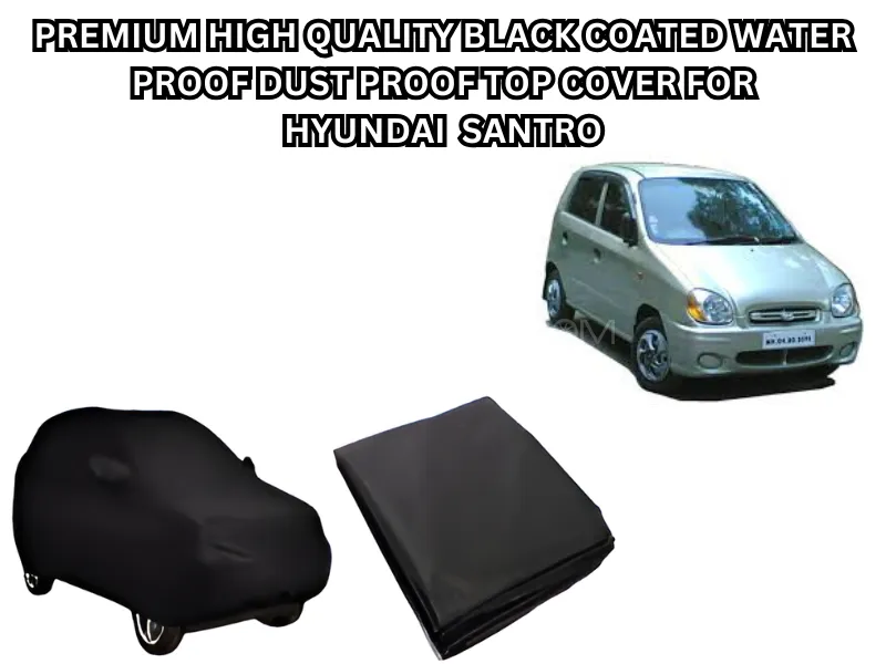 Premium Black Coated Top Cover with Non-Skid Mat – Logo Combo Pack for Hyundai Santro Image-1