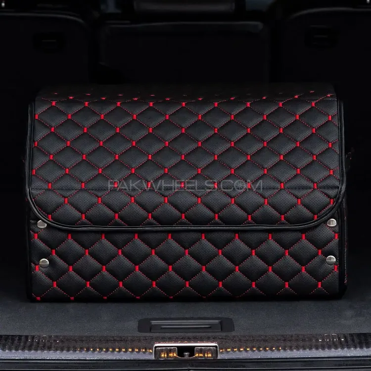 Premium High-Quality Black with Red Trunk Box for Car — Extra Storage Solution for Your Luggage  Image-1