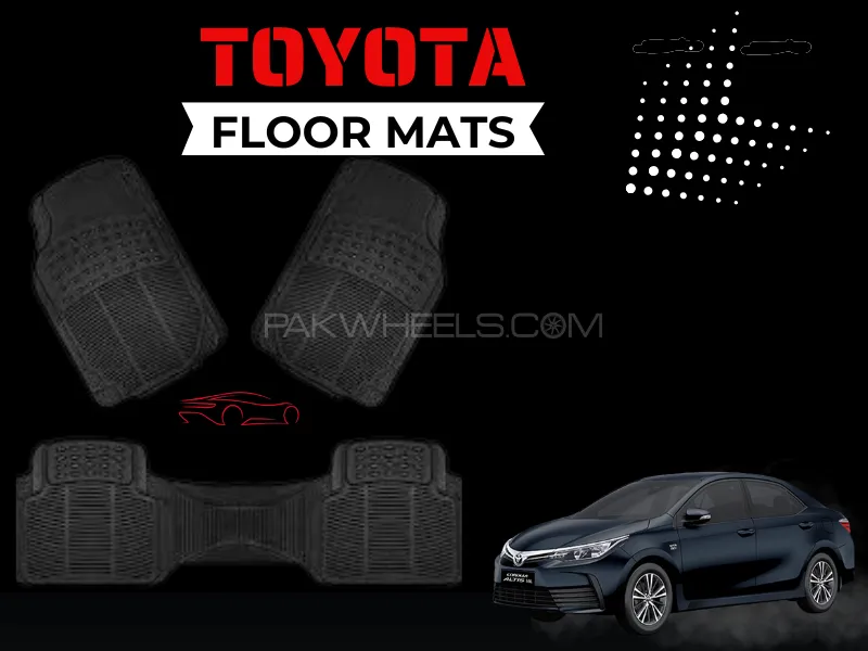 Toyota Corolla 2014–2025 Floor Mats | Black Rubber Coated | Custom Fit | Waterproof Protection Image-1