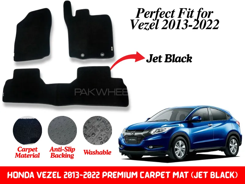 Premium Quality Honda Vezel 2013-2022 Fitting Carpet Floor Mats (Jet Black) | Perfect Fit Mats Image-1