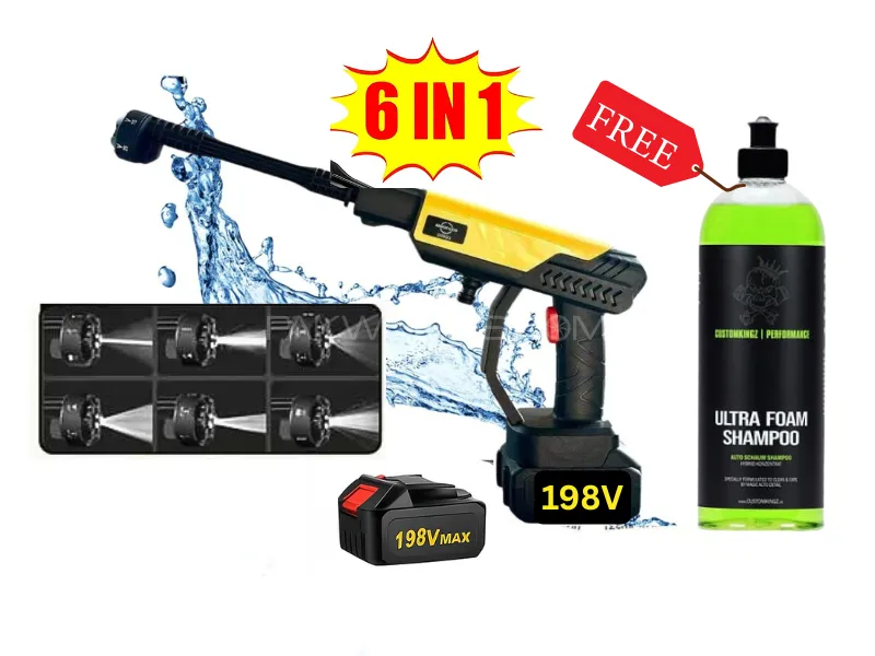 6 in 1 Nozzle - Imported Wireless Pressure Washer Gun - Dual Battery 198V 6 in 1 Nozzle - Imported Wireless Pressure Washer Gun - Dual Battery 198V Image-2