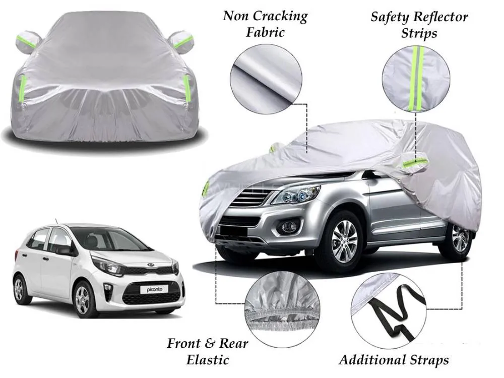 Kia Picanto Top Cover | Side Mirror Pockets | Reflector Strips | 100% Dust & Water Proof Image-1