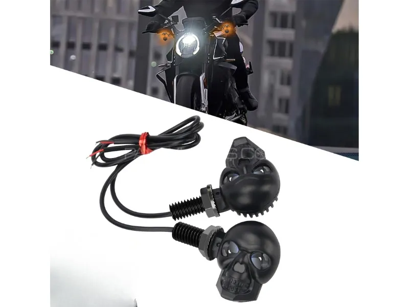 1 Pair Motorcycle Skull Head LED Turn Signal Indicators | Stylish Bike Blinker Lights Image-1