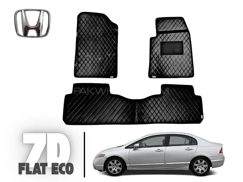 Honda Civic Reborn 2006-2012 | 7D Flat Eco Mats | Honda Civic Rebon Black Color 7D Eco Mats Image-1