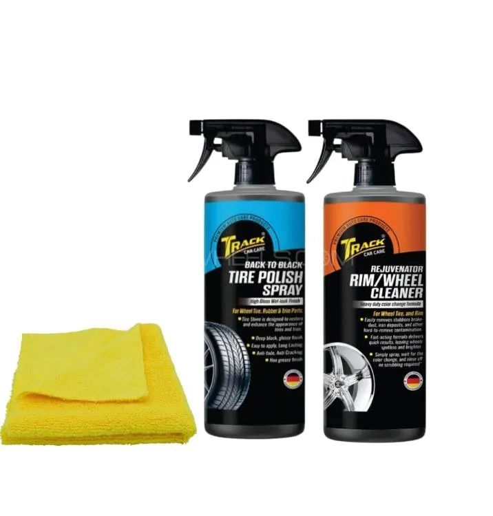 Track Pack of 2-Tire Polish Spray and Rim/Wheel Cleaner(500ml)Best Combination For Shine and Protect Image-1