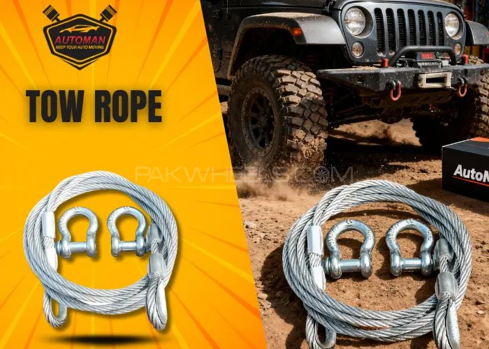 8mm Heavy Duty Steel Car Tow Rope with Hooks – Strong Towing Cable for All Vehicles | AutoManPK Image-1
