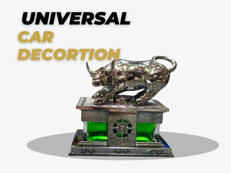 Car Dashboard & Home Decor | Luxury Silver Bull Figurine with Green Crystal Base Image-1