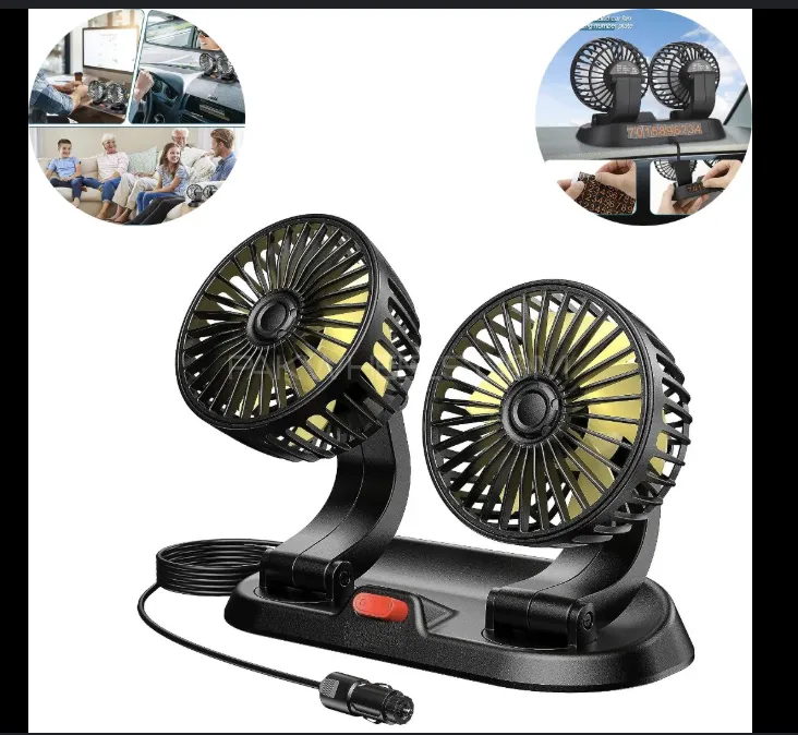 Dashboard Cooling Dual Head Fan | 12V/24V Car Electric Fan with Adjustable Airflow Image-1