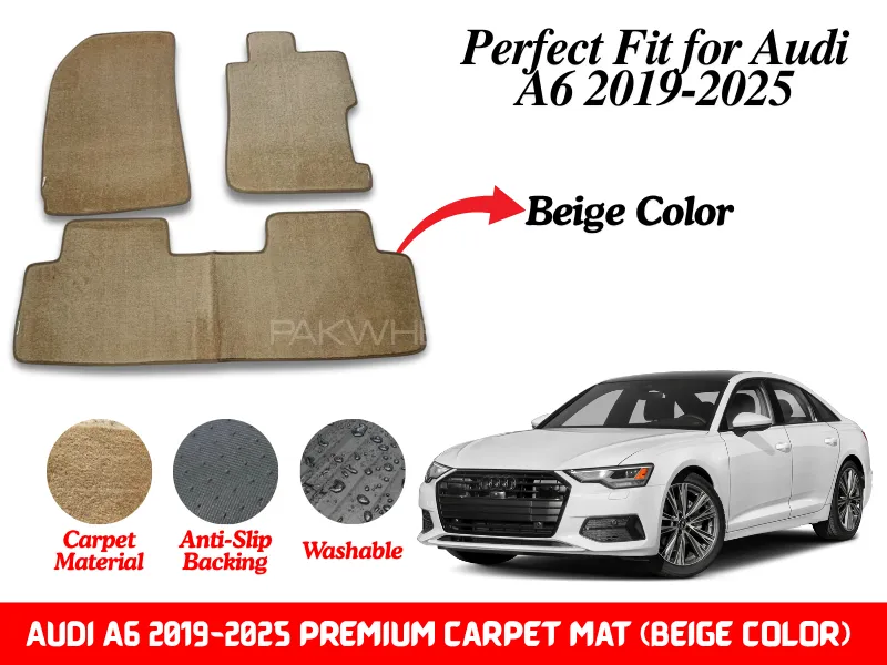 Premium Quality Audi A6 2019-2025 Fitting Carpet Floor Mats (Beige Color) | Perfect Fit Mats Image-1