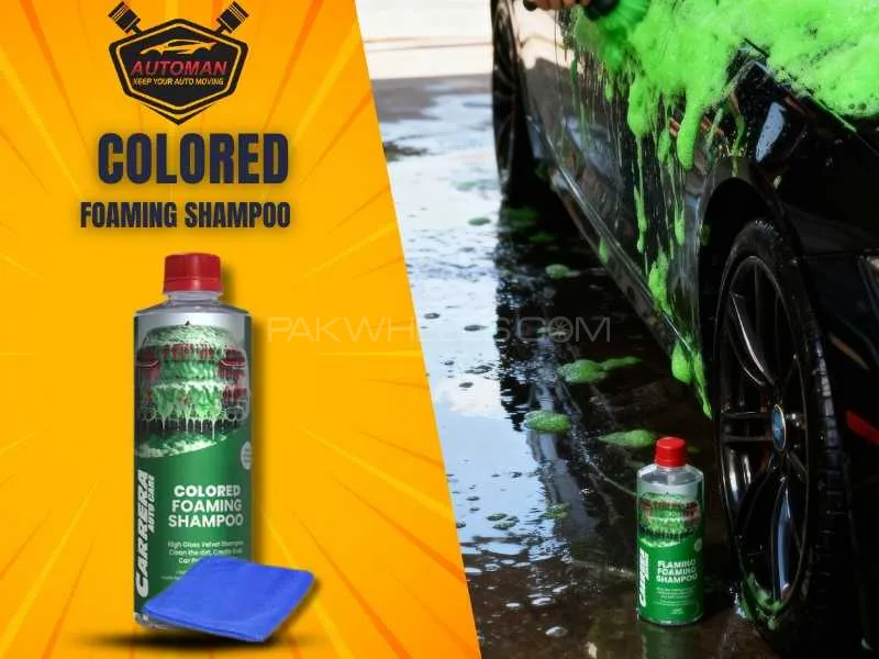 Carrera Colored Foaming Shampoo Green 500ml with Microfiber Cloth – Buy Online at AutoManPK Image-1