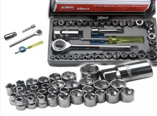 40 Pcs Combination Socket Wrench Set | Metric & SAE | Portable Ratchet Repair Tool Kit  Image-1