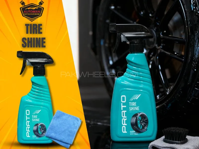 PRATO Tire Shine 500ml with Microfiber Cloth – Long-Lasting Wet Look & Protection | AutoManPK Image-1