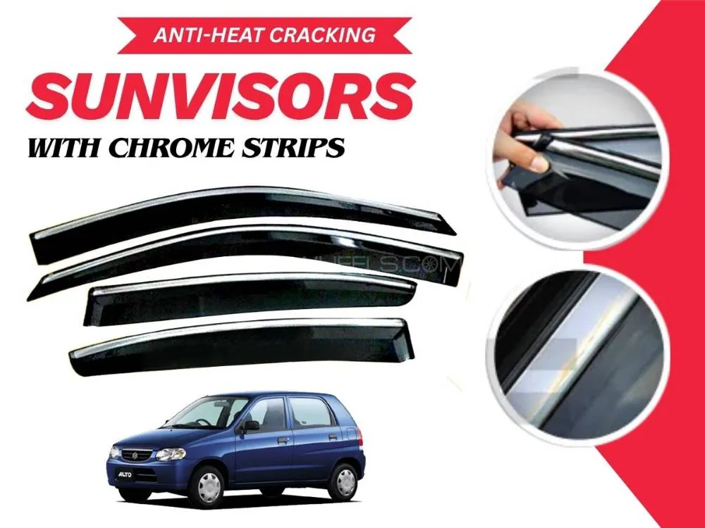 Suzuki Alto Vxr Sun Visor With Chrome Strips | Air Press | Anti-Heat Cracking Sun Visors  Suzuki Alto Vxr Sun Visor With Chrome Strips | Air Press | Anti-Heat Cracking Sun Visors  Image-1