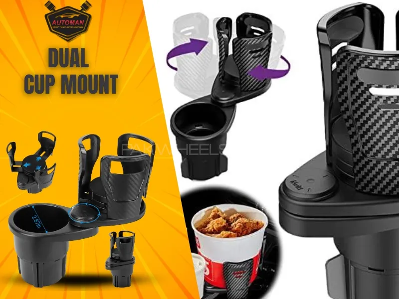 Dual Cups Mount Holder for Cars – Multi-Function Drink & Accessory Organizer | AutoManPK Image-1
