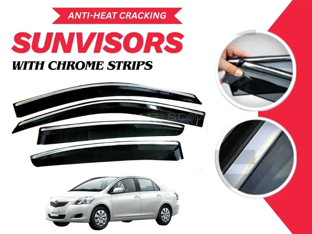 Toyota Belta Sun Visor With Chrome Strips | Air Press | Anti-Heat Cracking Sun Visors Toyota Belta Sun Visor With Chrome Strips | Air Press | Anti-Heat Cracking Sun Visors Image-1