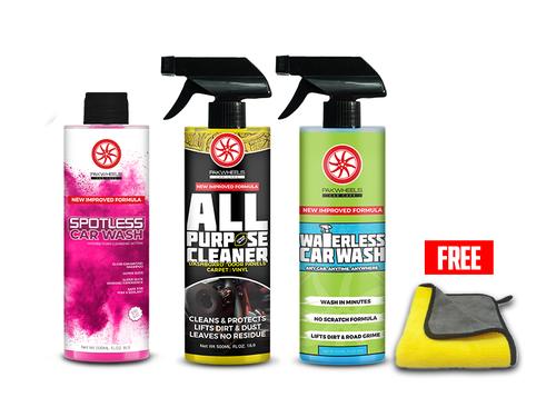 PakWheels Waterless Car Wash All Purpose Cleaner And Car Shampoo Bundle - Pack of 3 -Free Microfiber PakWheels Waterless Car Wash All Purpose Cleaner And Car Shampoo Bundle - Pack of 3 -Free Microfiber