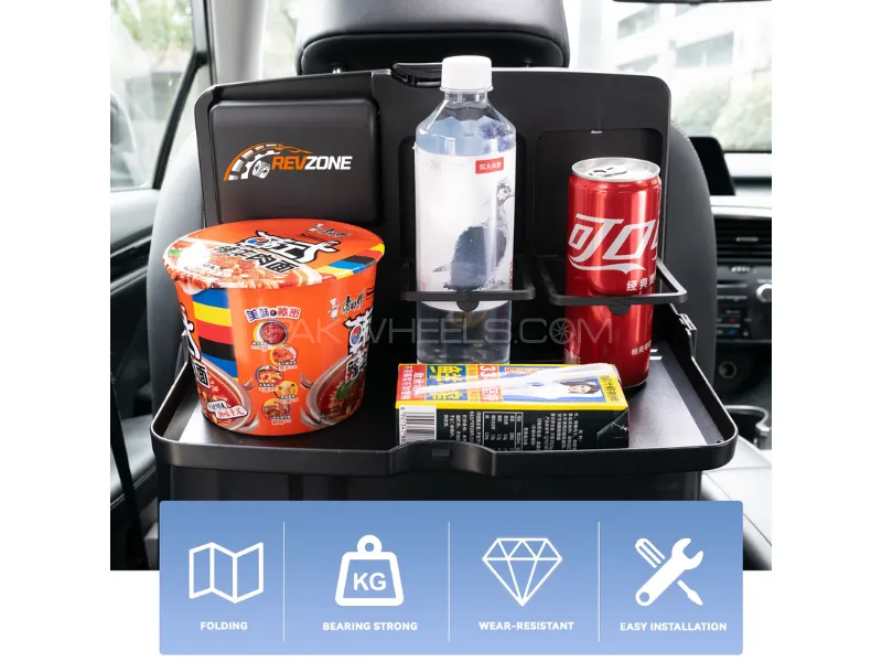 Car Back Seat Storage Folding Table Organizer – Multifunction Food Tray with Cup Holder  Image-1