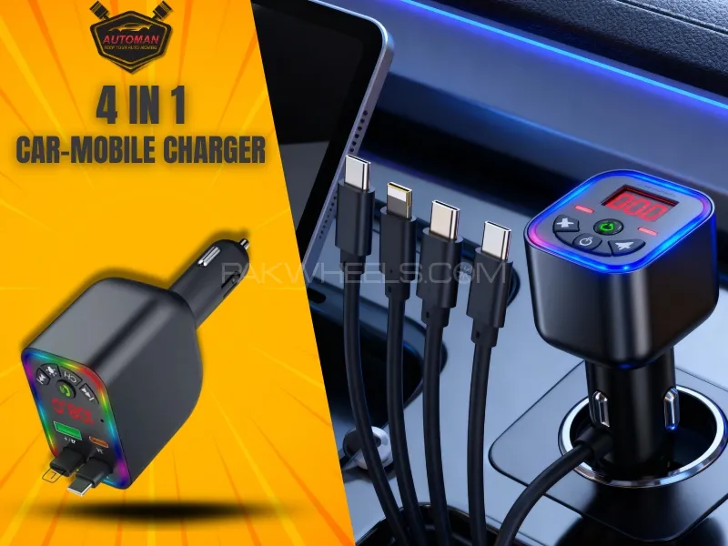 Car-Y5 FM 4-in-1 120W Super Fast Charger–Bluetooth FM Transmitter & Dual USB Car Charger | AutoManpk Image-1