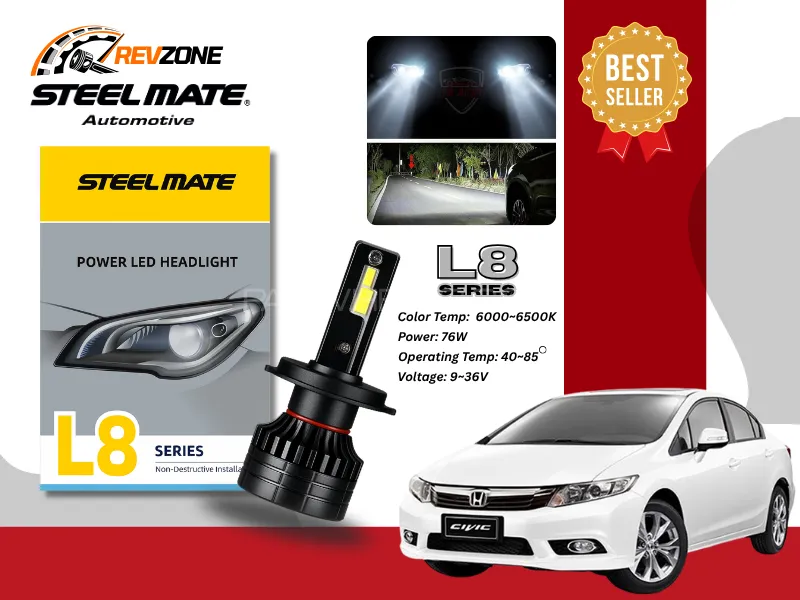 Steelmate L8 Series Power LED Headlight H11 Fitting – 76W for Honda Civic 2012-2016 Image-1