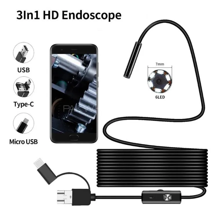 3 In 1 Type-c Android 6 LEDs USB Endoscope Inspection Mini Camera Borescope Flexible Hard Cable  Image-1